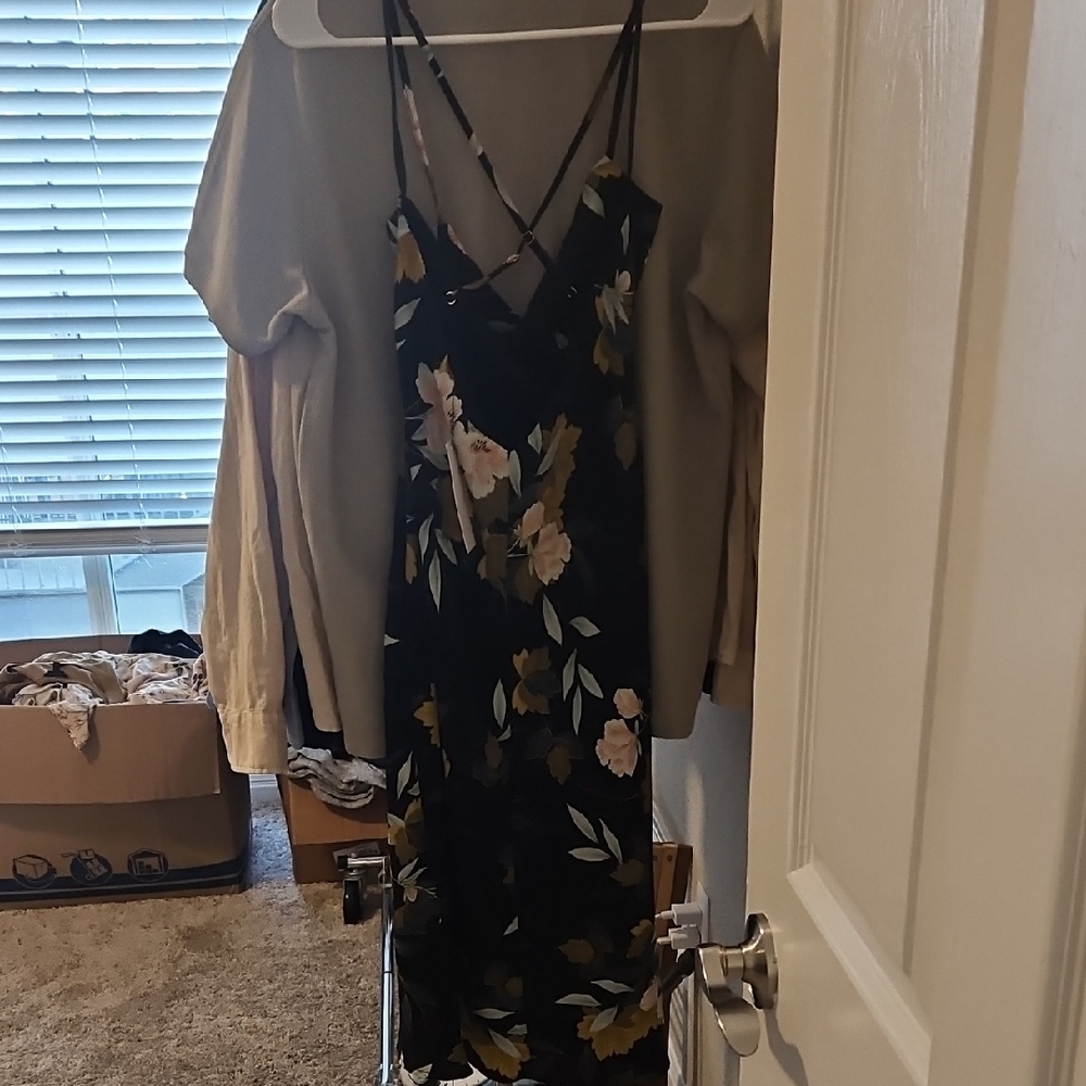 Aakaa Black and Gold Floral Midi Dress